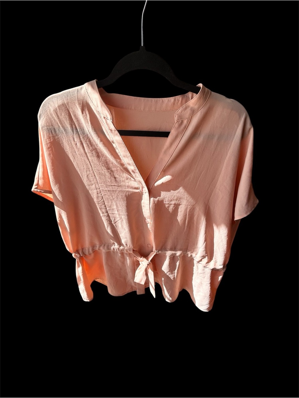 Tie-Front Short-Sleeve Blouse in Peach womens XL